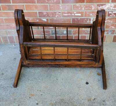 primitive antique wooden baby cradle